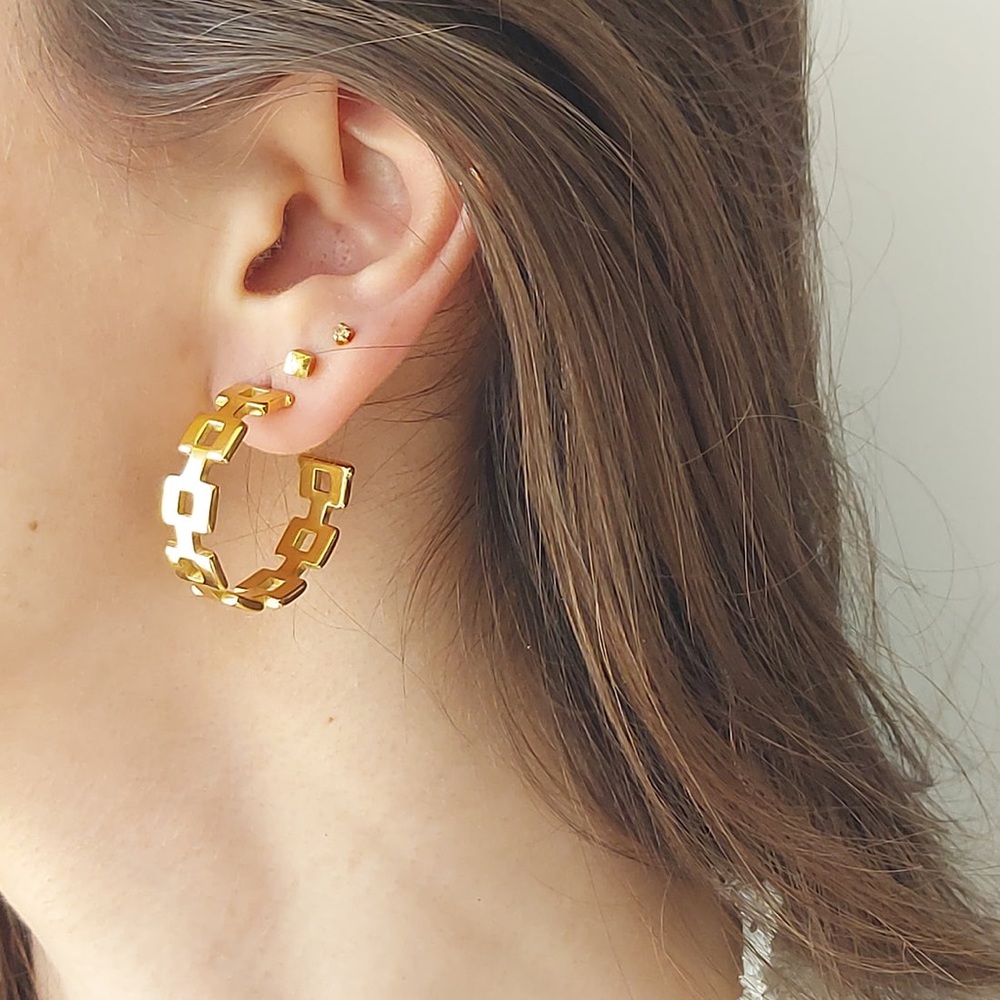 18K Gold Plated Hoop Earrings*Geometric Earrings*
